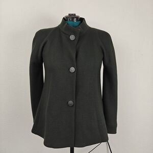 Giorgio Armani Vintage High Neck Signature Wool Button Pea Coat In Deep Green 46